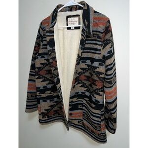Original Weatherproof Vintage Aztec Sherpa Lined Mid-Length Wool Blend Jacket